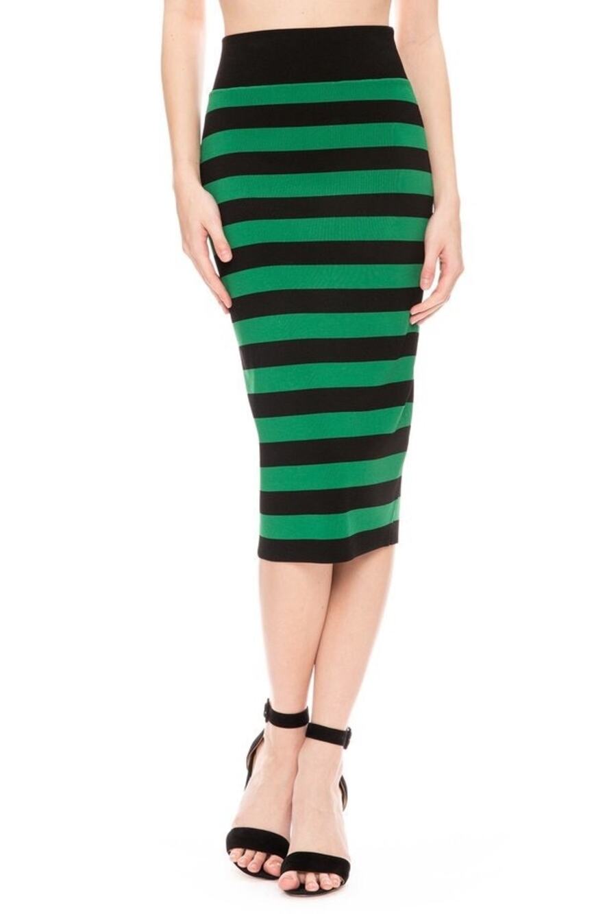 NWT Veronica Beard Baker Skirt Green Multi Striped Knit Midi Pencil XS Preppy
